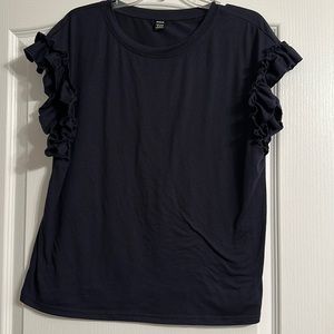Shein Navy Ruffle Sleeve Top